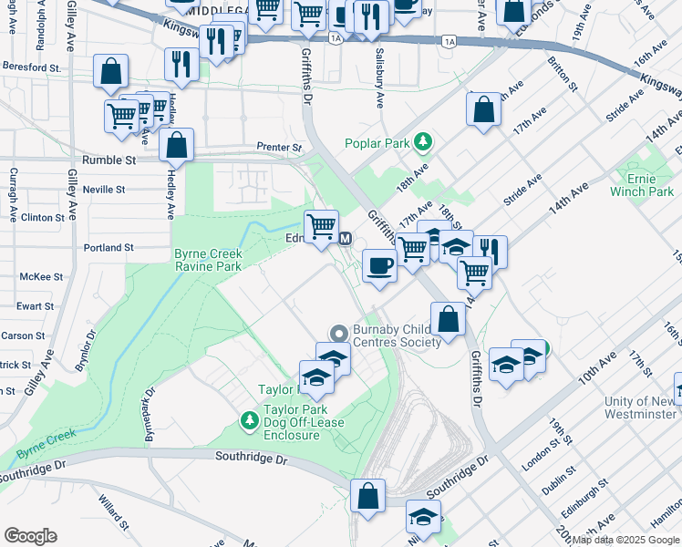 map of restaurants, bars, coffee shops, grocery stores, and more near 6098 Station Hill Drive in Burnaby