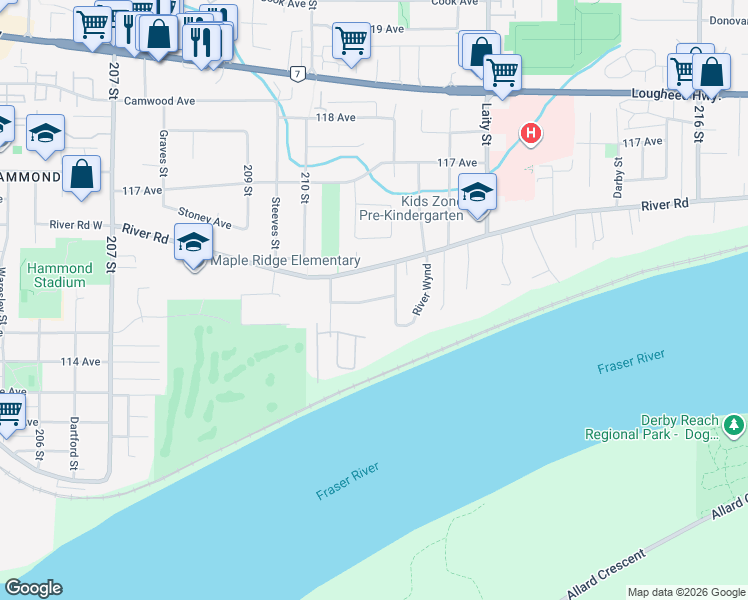 map of restaurants, bars, coffee shops, grocery stores, and more near 21088 Edgedale Avenue in Maple Ridge