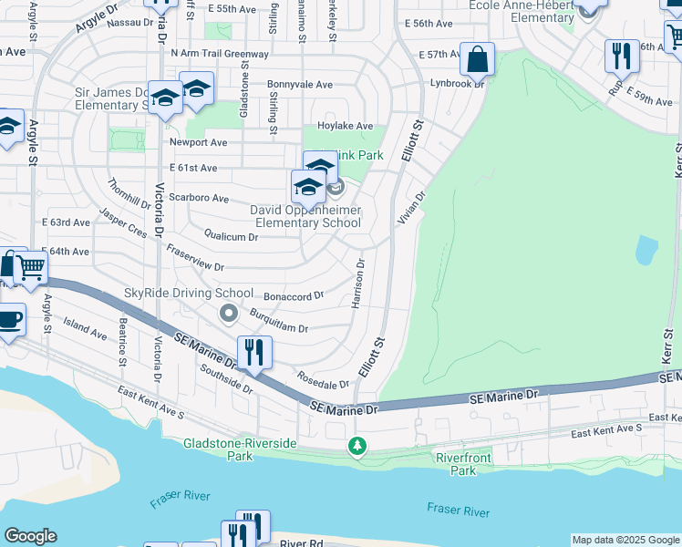 map of restaurants, bars, coffee shops, grocery stores, and more near 2387 Bonaccord Drive in Vancouver