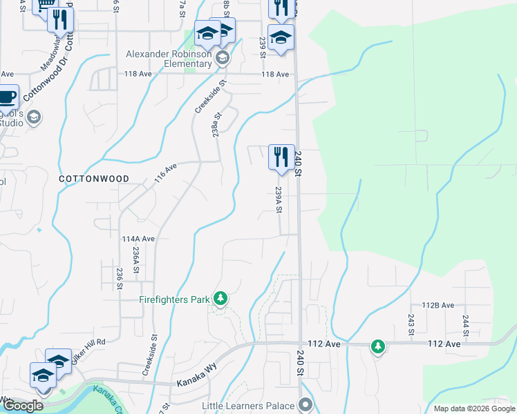 map of restaurants, bars, coffee shops, grocery stores, and more near 23939 115 Avenue in Maple Ridge