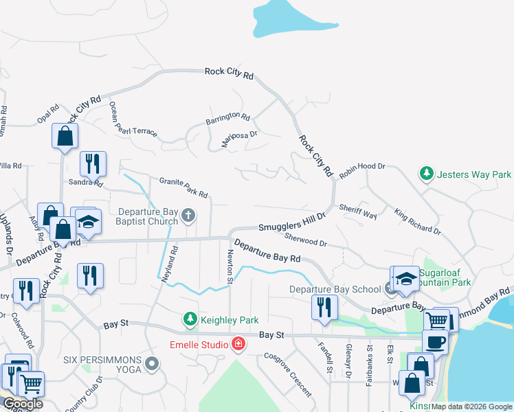 map of restaurants, bars, coffee shops, grocery stores, and more near 3205 Telescope Terrace in Nanaimo