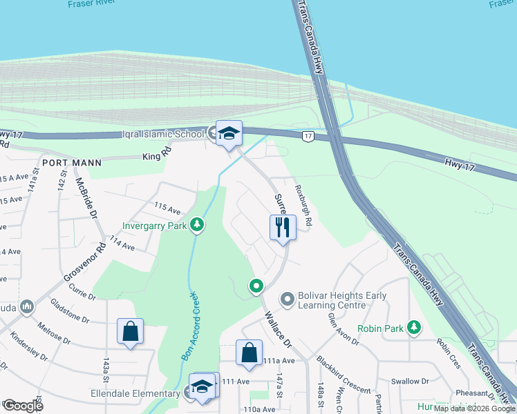map of restaurants, bars, coffee shops, grocery stores, and more near 14686 Saint Andrews Drive in Surrey