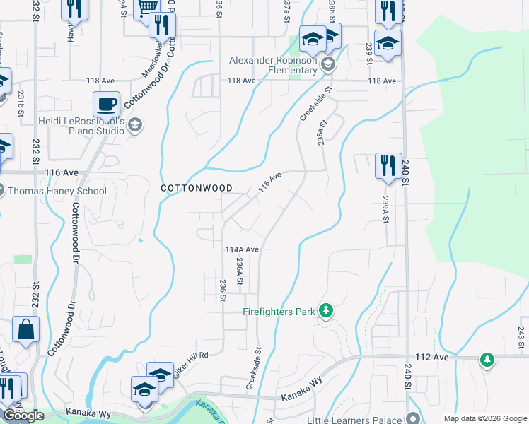map of restaurants, bars, coffee shops, grocery stores, and more near 11538 236B Street in Maple Ridge