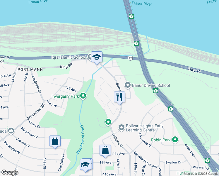 map of restaurants, bars, coffee shops, grocery stores, and more near 14686 Saint Andrews Drive in Surrey
