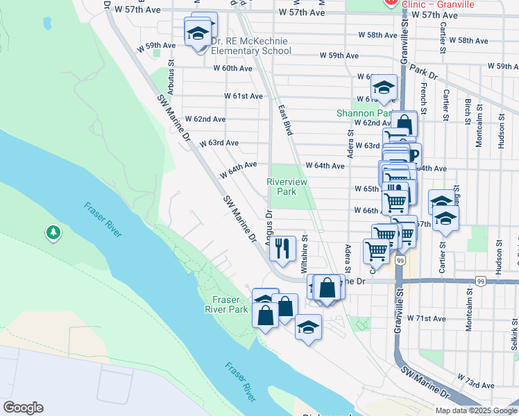 map of restaurants, bars, coffee shops, grocery stores, and more near 8275 Laburnum Street in Vancouver