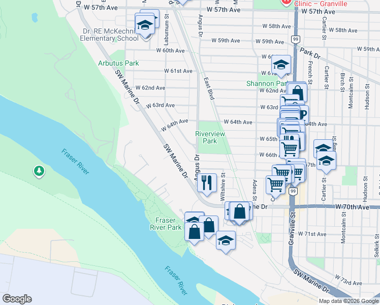map of restaurants, bars, coffee shops, grocery stores, and more near 8275 Laburnum Street in Vancouver
