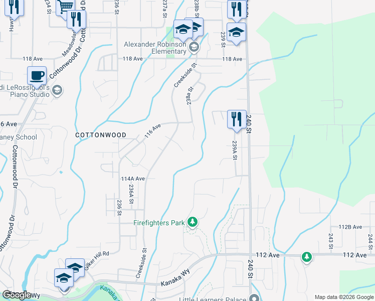 map of restaurants, bars, coffee shops, grocery stores, and more near 23782 115A Avenue in Maple Ridge