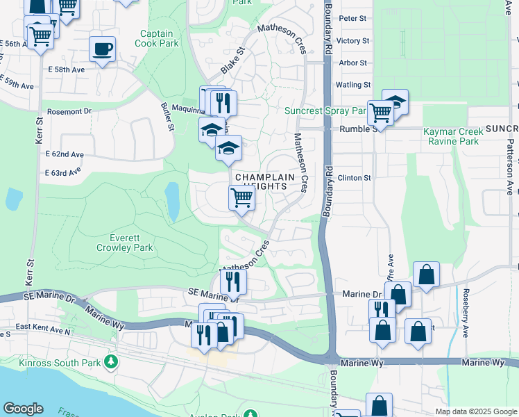 map of restaurants, bars, coffee shops, grocery stores, and more near 8144 Riel Place in Vancouver