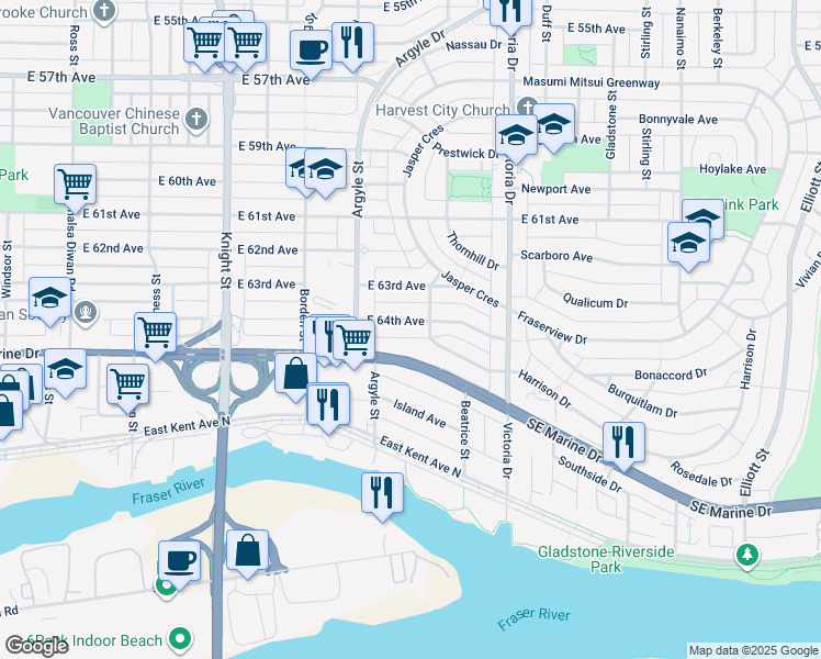 map of restaurants, bars, coffee shops, grocery stores, and more near in Vancouver