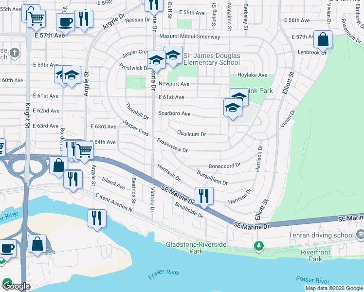 map of restaurants, bars, coffee shops, grocery stores, and more near in Vancouver