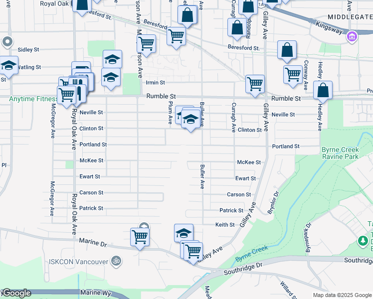 map of restaurants, bars, coffee shops, grocery stores, and more near 5808 Portland Street in Burnaby