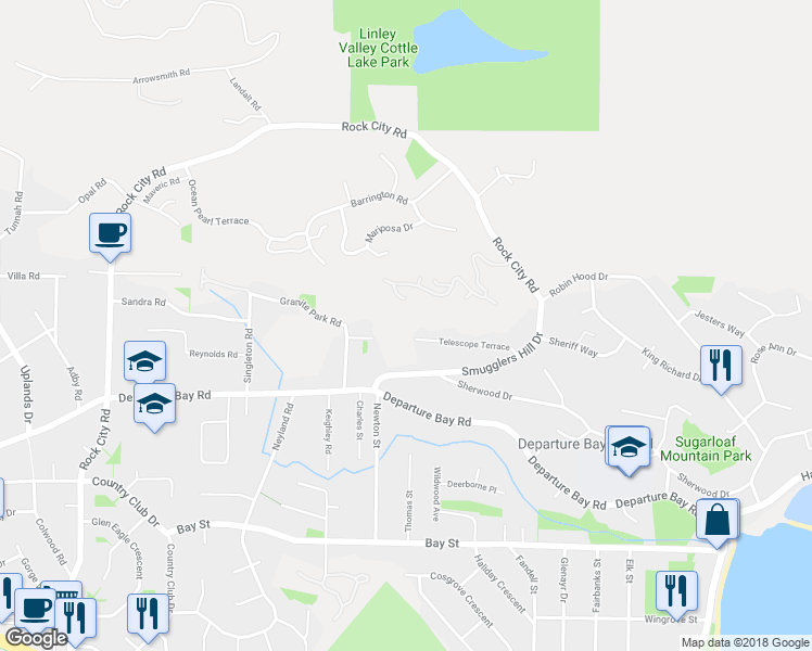 map of restaurants, bars, coffee shops, grocery stores, and more near 3206 Telescope Terrace in Nanaimo