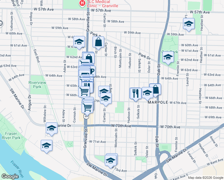 map of restaurants, bars, coffee shops, grocery stores, and more near 8162 Haig Street in Vancouver