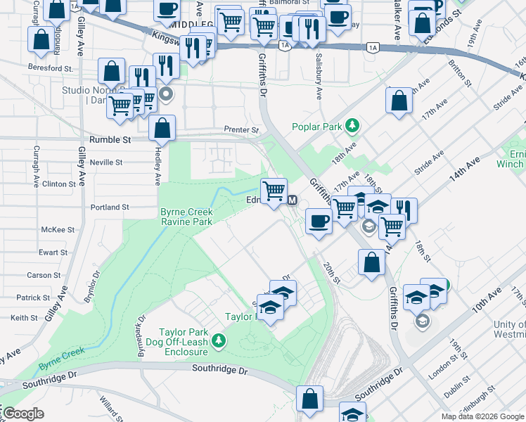 map of restaurants, bars, coffee shops, grocery stores, and more near 6837 Station Hill Drive in Burnaby