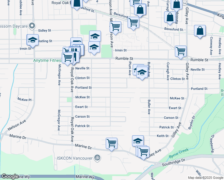 map of restaurants, bars, coffee shops, grocery stores, and more near 5606 Portland Street in Burnaby