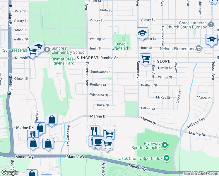 map of restaurants, bars, coffee shops, grocery stores, and more near 4278 Portland Street in Burnaby
