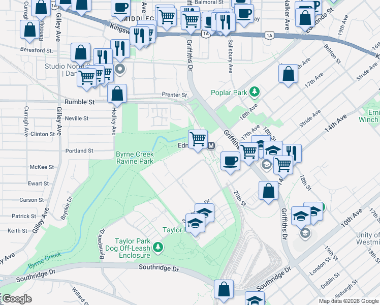 map of restaurants, bars, coffee shops, grocery stores, and more near 6837 Station Hill Drive in Burnaby