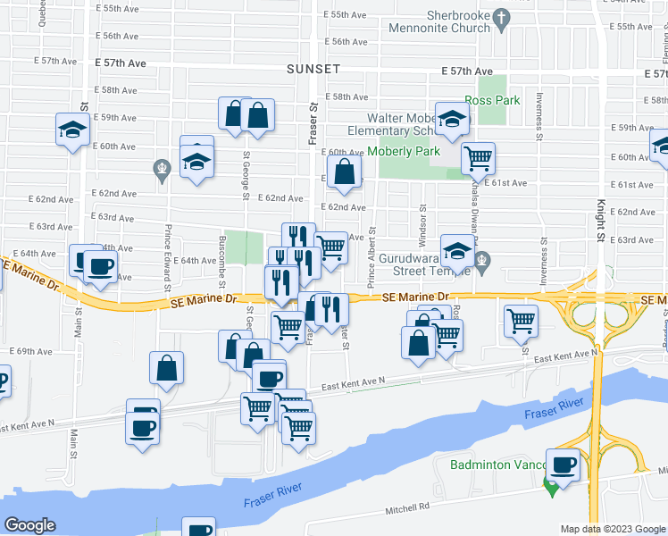 map of restaurants, bars, coffee shops, grocery stores, and more near 8085 Chester Street in Vancouver