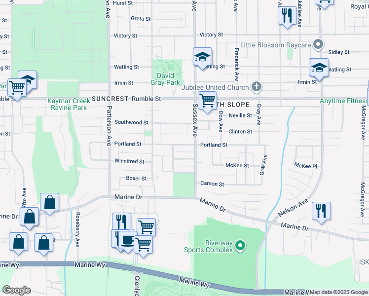 map of restaurants, bars, coffee shops, grocery stores, and more near 4376 Portland Street in Burnaby