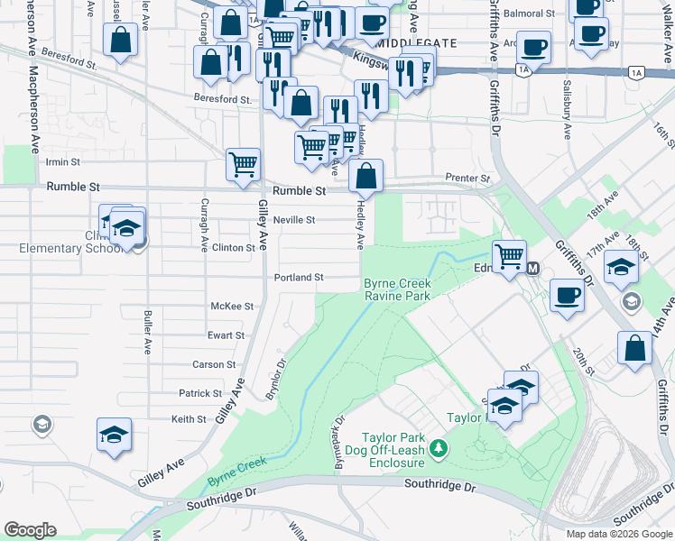 map of restaurants, bars, coffee shops, grocery stores, and more near 6549 Portland Street in Burnaby