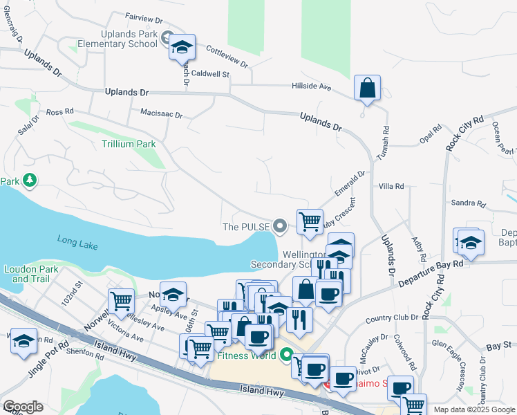 map of restaurants, bars, coffee shops, grocery stores, and more near 3504 Ross Road in Nanaimo