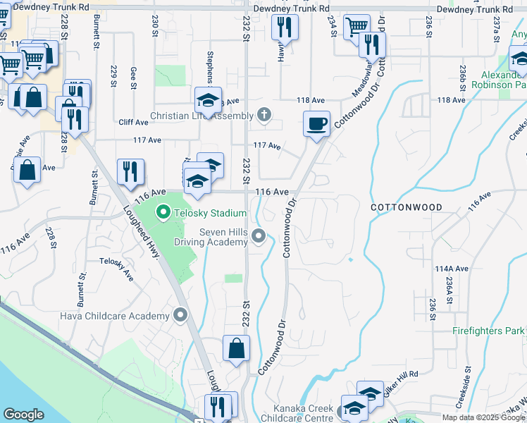 map of restaurants, bars, coffee shops, grocery stores, and more near in Maple Ridge