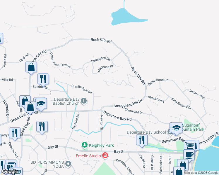 map of restaurants, bars, coffee shops, grocery stores, and more near 3206 Telescope Terrace in Nanaimo