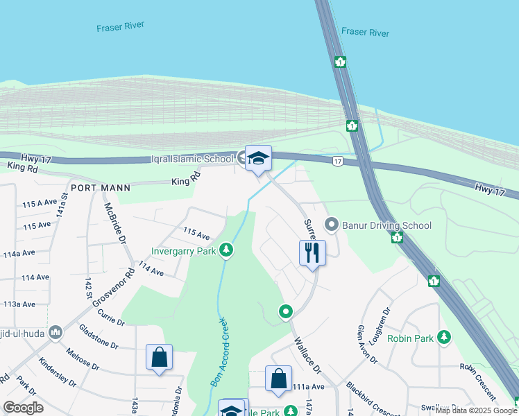 map of restaurants, bars, coffee shops, grocery stores, and more near 14534 Saint Andrews Drive in Surrey