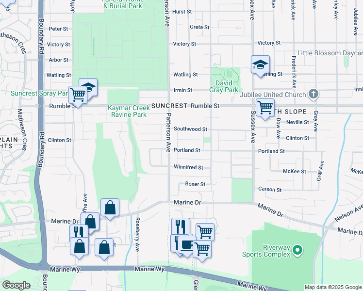 map of restaurants, bars, coffee shops, grocery stores, and more near 4157 Portland Street in Burnaby