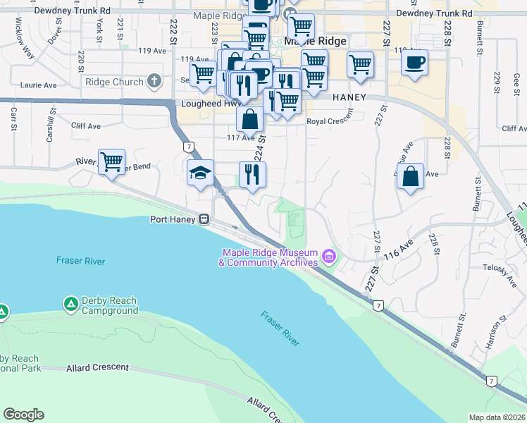 map of restaurants, bars, coffee shops, grocery stores, and more near in Maple Ridge