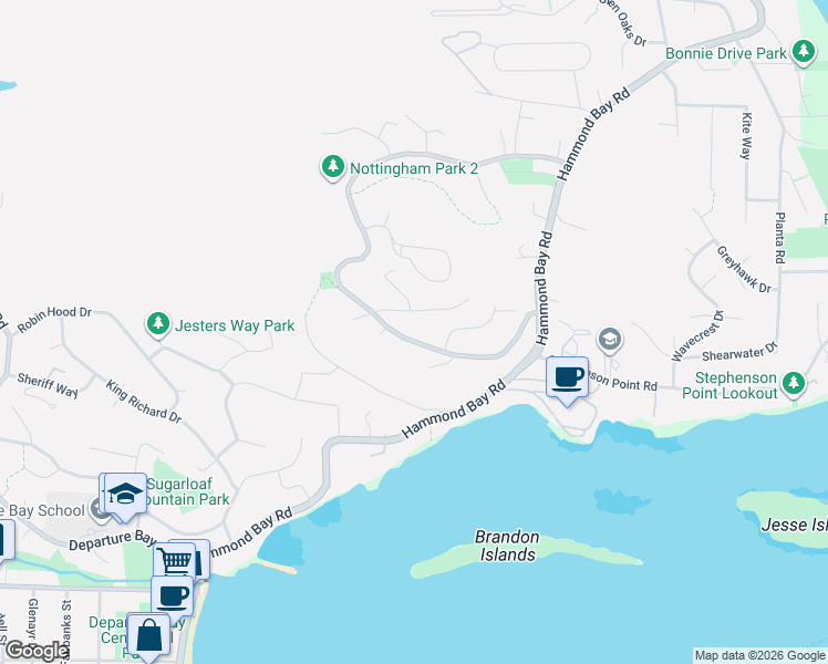 map of restaurants, bars, coffee shops, grocery stores, and more near 267 Nottingham Drive in Nanaimo