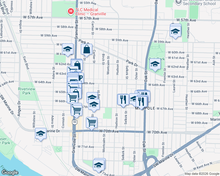 map of restaurants, bars, coffee shops, grocery stores, and more near 8038 Montcalm Street in Vancouver