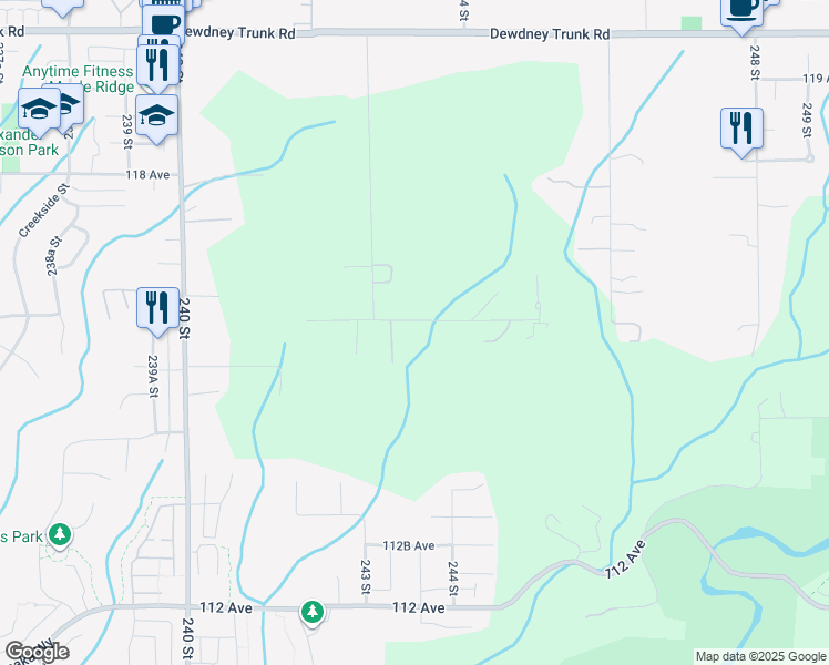 map of restaurants, bars, coffee shops, grocery stores, and more near 24320 116 Avenue in Maple Ridge