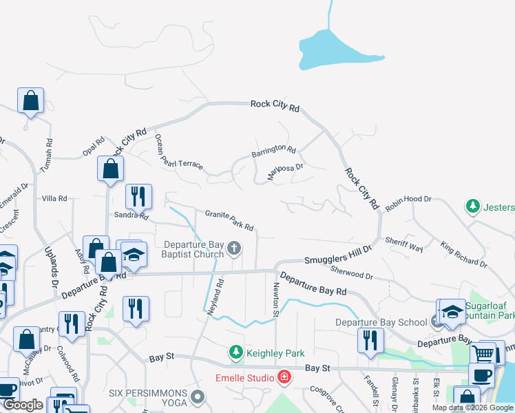 map of restaurants, bars, coffee shops, grocery stores, and more near 3199 Granite Park Road in Nanaimo