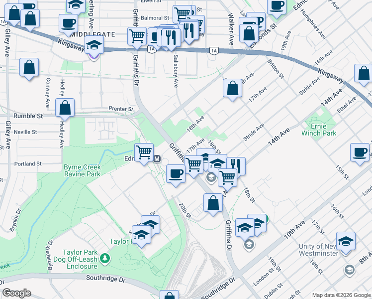 map of restaurants, bars, coffee shops, grocery stores, and more near 7021 17th Avenue in Burnaby