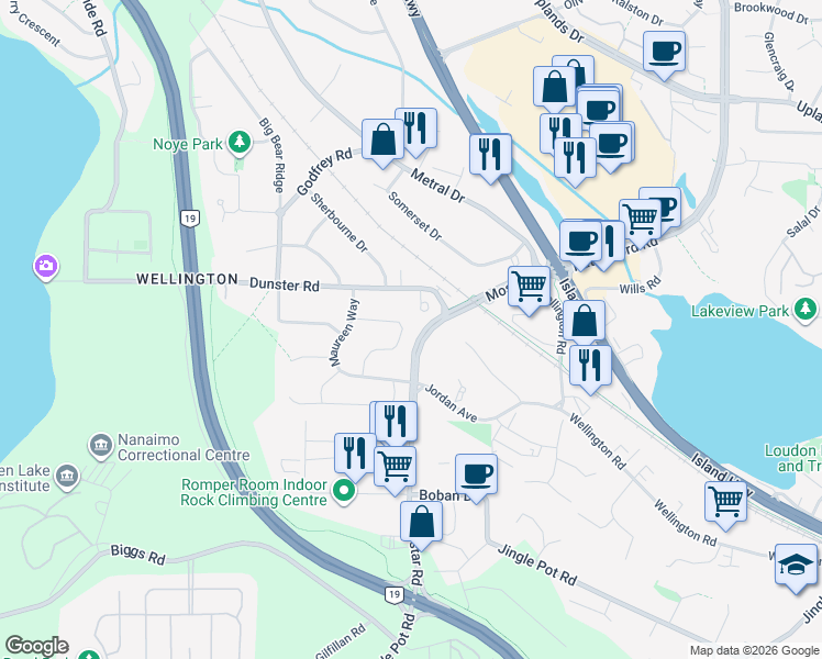 map of restaurants, bars, coffee shops, grocery stores, and more near 5190 Kaitlyns Way in Nanaimo