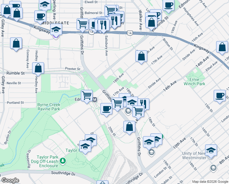 map of restaurants, bars, coffee shops, grocery stores, and more near 7051 17th Avenue in Burnaby