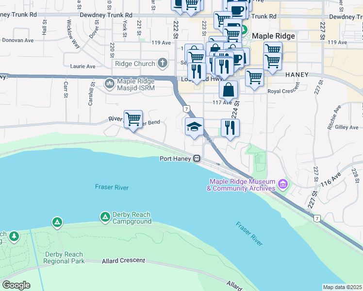 map of restaurants, bars, coffee shops, grocery stores, and more near in Maple Ridge