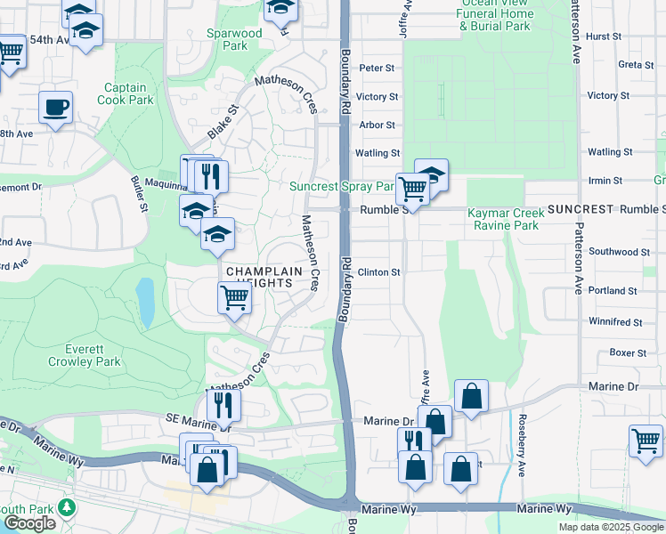 map of restaurants, bars, coffee shops, grocery stores, and more near 7826 Marchwood Place in Vancouver