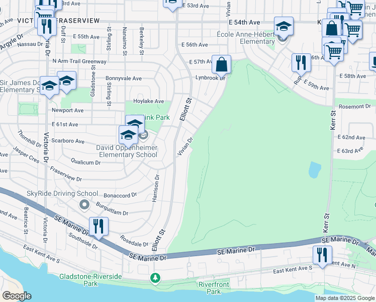map of restaurants, bars, coffee shops, grocery stores, and more near 7826 Vivian Drive in Vancouver