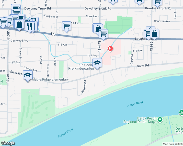 map of restaurants, bars, coffee shops, grocery stores, and more near in Maple Ridge