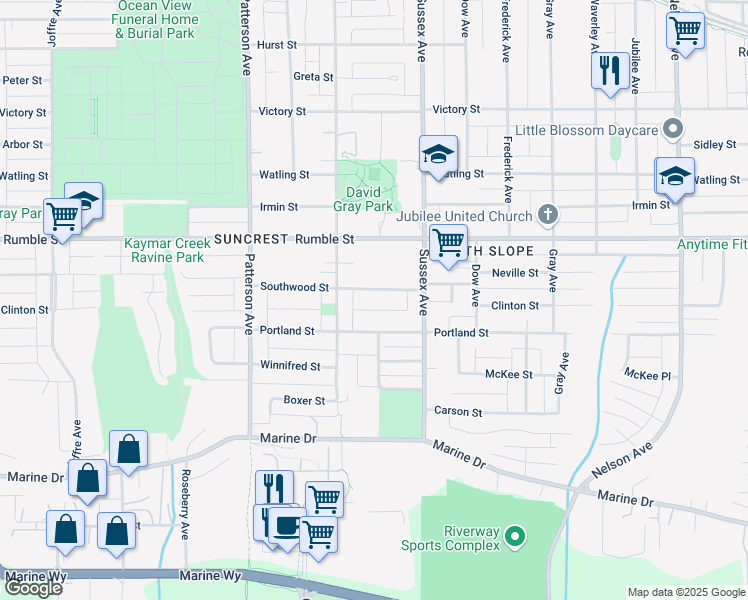 map of restaurants, bars, coffee shops, grocery stores, and more near 4335 Southwood Street in Burnaby