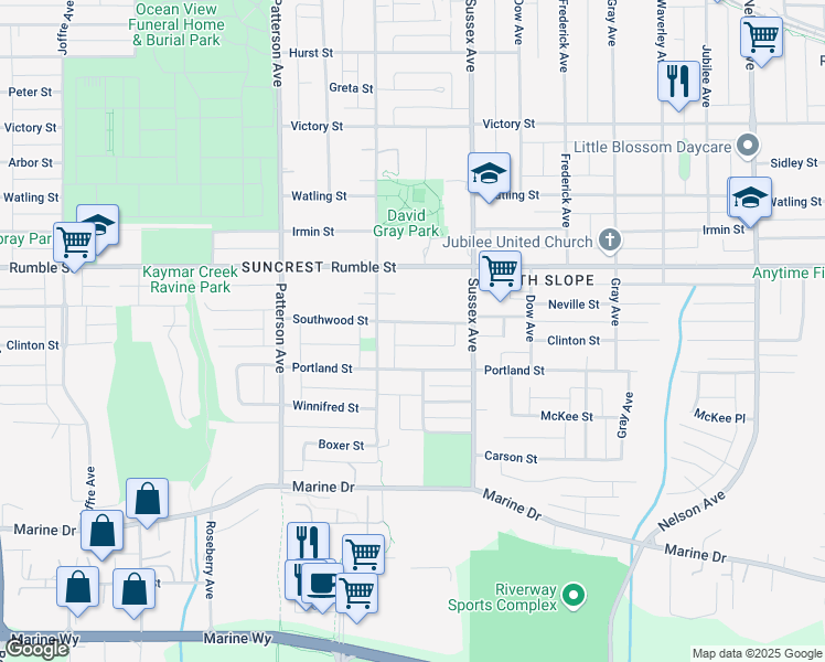 map of restaurants, bars, coffee shops, grocery stores, and more near 4335 Southwood Street in Burnaby