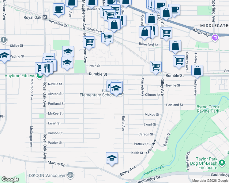 map of restaurants, bars, coffee shops, grocery stores, and more near in Burnaby