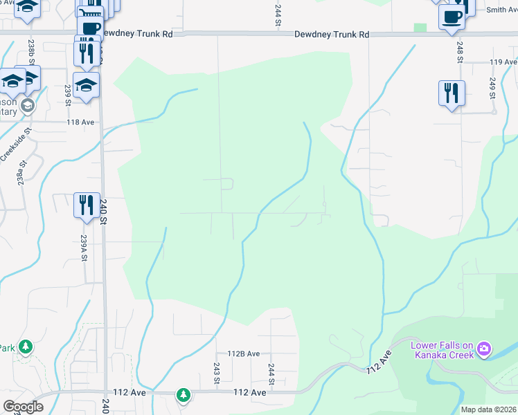 map of restaurants, bars, coffee shops, grocery stores, and more near 24379 116 Avenue in Maple Ridge