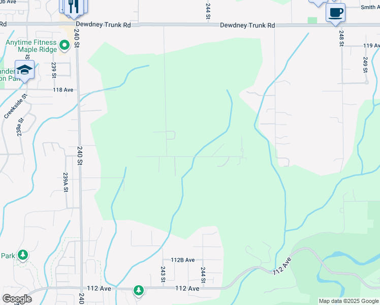map of restaurants, bars, coffee shops, grocery stores, and more near 24325 116 Avenue in Maple Ridge