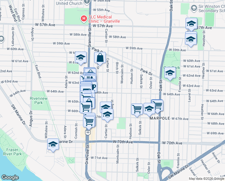 map of restaurants, bars, coffee shops, grocery stores, and more near in Vancouver