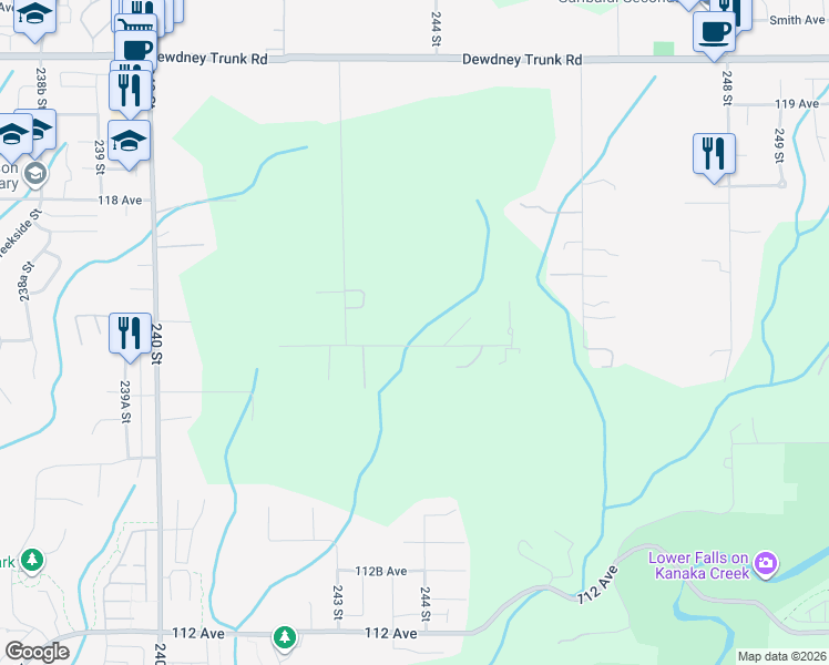 map of restaurants, bars, coffee shops, grocery stores, and more near 24379 116 Avenue in Maple Ridge