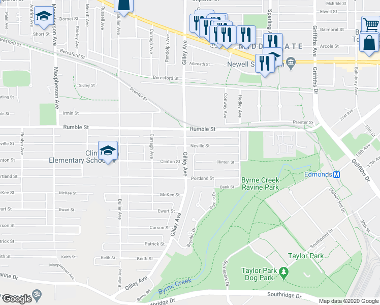 map of restaurants, bars, coffee shops, grocery stores, and more near 7738 Gilley Avenue in Burnaby