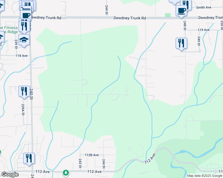 map of restaurants, bars, coffee shops, grocery stores, and more near 24411 116 Avenue in Maple Ridge